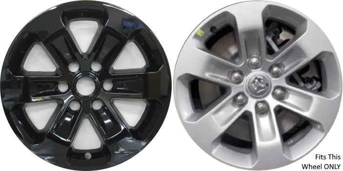 Dodge Ram 1500 2019-2024 Black, 6 Spoke, Plastic Hubcaps, Wheel Covers, Wheel Skins, Imposters. ONLY Fits 18 Inch Alloy Wheel Pictured. Part Number IMP-431BLK/8239GB.