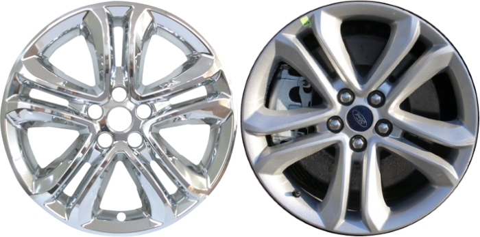 Ford Edge 2019-2021 Chrome, 10 Spoke, Plastic Hubcaps, Wheel Covers, Wheel Skins, Imposters. Fits 18 Inch Alloy Wheel Pictured to Right. Part Number IMP-8819PC.