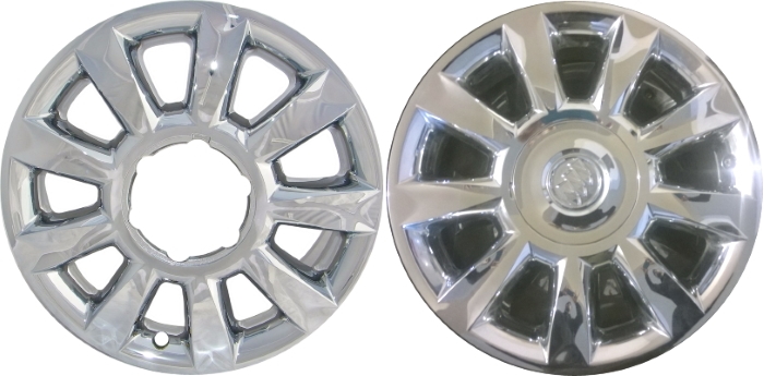 Buick Enclave 2011-2015 Chrome, 9 Spoke, Plastic Hubcaps, Wheel Covers, Wheel Skins, Imposters. Fits 19 Inch Alloy Wheel Pictured to Right. Part Number IMP-4098.