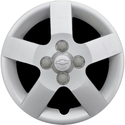 Chevrolet Aveo 2005, Plastic 5 Spoke, Single Hubcap or Wheel Cover For 14 Inch Steel Wheels. Hollander Part Number H3243.