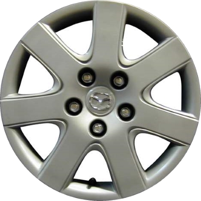 Mazda 3 2007-2009, Plastic 7 Spoke, Single Hubcap or Wheel Cover For 15 Inch Steel Wheels. Hollander Part Number H56553.