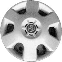 Toyota Echo 2003-2005, Plastic 6 Spoke, Single Hubcap or Wheel Cover For 14 Inch Steel Wheels. Hollander Part Number H61131.