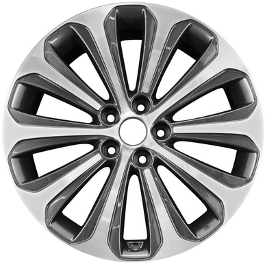 Hyundai Genesis 2012-2014 charcoal machined 19x8 aluminum wheels or rims. Hollander part number ALY70824U, OEM part number 529103M650, 529103M615.
