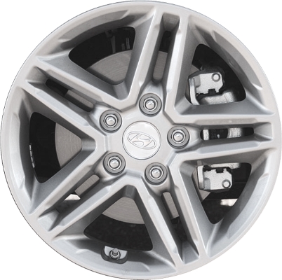Hyundai Kona 2018-2023 powder coat silver 16x6.5 aluminum wheels or rims. Hollander part number ALY70935, OEM part number 52910J9100.
