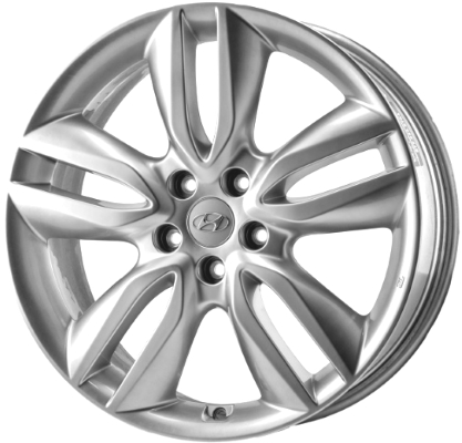Hyundai Santa Fe 2013-2016 powder coat bright silver 19x7.5 aluminum wheels or rims. Hollander part number ALY70853UHH/70846, OEM part number 529104Z195.
