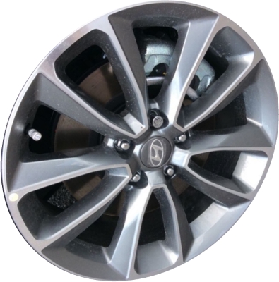 Hyundai Santa Fe 2017-2019 grey machined 18x7.5 aluminum wheels or rims. Hollander part number ALY70909U, OEM part number 52910B8310, 52910B8300.