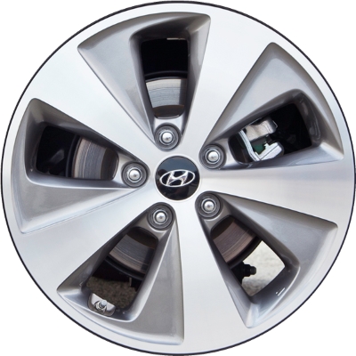 Hyundai Sonata 2011-2012 dark grey machined 17x6.5 aluminum wheels or rims. Hollander part number ALY70810, OEM part number 529104R250, 529104R210.