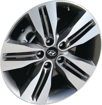 Hyundai Tucson 2014-2015 charcoal machined 18x6.5 aluminum wheels or rims. Hollander part number ALY70857U, OEM part number 529102S710, 529102S700.