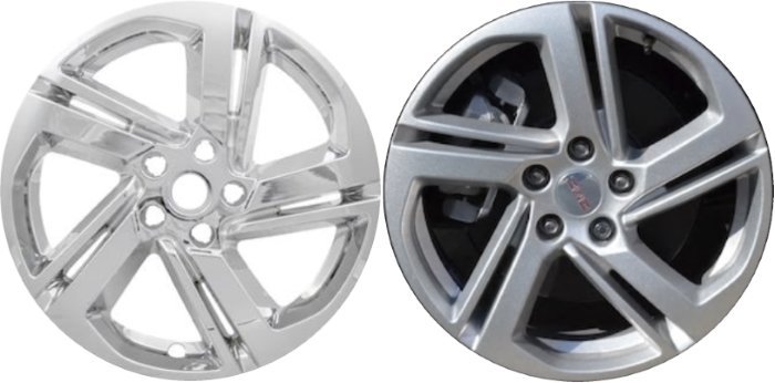 GMC Terrain 2018-2020 Chrome, 5 Double Spoke, Plastic Hubcaps, Wheel Covers, Wheel Skins, Imposters. Fits 18 Inch Alloy Wheel Pictured to Right. Part Number IMP-418X.