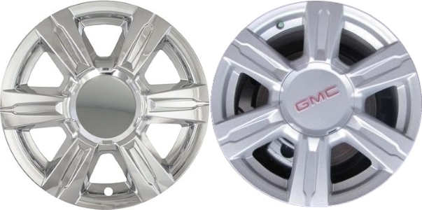 GMC Terrain 2014-2017 Chrome, 6 Spoke, Plastic Hubcaps, Wheel Covers, Wheel Skins, Imposters. Fits 17 Inch Alloy Wheel Pictured to Right. Part Number IMP-369XB.