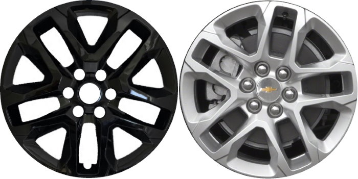 Chevrolet Traverse 2018-2023 Black, 10 Spoke, Plastic Hubcaps, Wheel Covers, Wheel Skins, Imposters. Fits 18 Inch Alloy Wheel Pictured to Right. Part Number IMP-416BLK/8018GB.