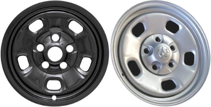 Dodge Ram 1500 2013-2018, Dodge Ram 1500 Classic 2019-2024 Black, 5 Hole, Plastic Hubcaps, Wheel Covers, Wheel Skins, Imposters. Fits 17 Inch Steel Wheel Pictured to Right. Part Number IMP-88BLK/739GB.