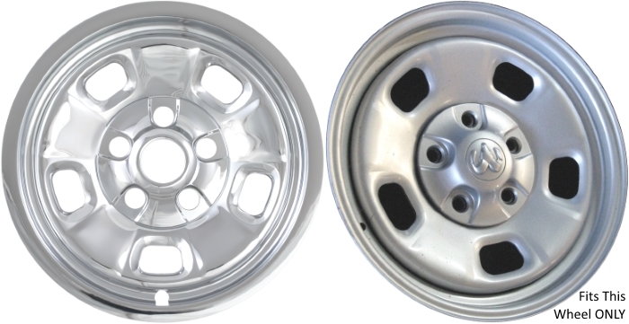 Dodge Ram 1500 2013-2018, Dodge Ram 1500 Classic 2019-2024 Chrome, 5 Hole, Plastic Hubcaps, Wheel Covers, Wheel Skins, Imposters. ONLY Fits 17 Inch Steel Wheel Pictured. Part Number IMP-88X/739PC.