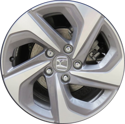 Honda Insight 2019-2022 grey machined 16x7 aluminum wheels or rims. Hollander part number ALY63145U35, OEM part number 42700TXMA82.