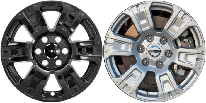 Nissan Titan 2017-2019, Nissan Titan XD 2016-2019 Black, 6 Spoke, Plastic Hubcaps, Wheel Covers, Wheel Skins, Imposters. Fits 18 Inch Alloy Wheel Pictured to Right. Part Number IMP-403BLK.