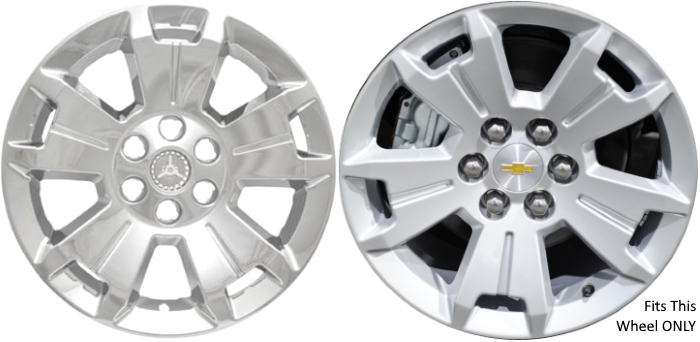 Chevrolet Colorado 2015-2022 Chrome, 5 Split Spoke, Plastic Hubcaps, Wheel Covers, Wheel Skins, Imposters. ONLY Fits 17 Inch Alloy Wheel Pictured. Part Number IMP-405X.