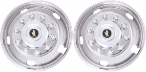 JD22105-F Kenworth T600, T660, T680 22.5 Inch Stainless Steel Front Hubcaps/Simulators Set