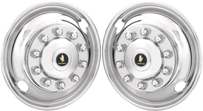 Kenworth T200-2001-2011, Kenworth T300 1995-2016, Kenworth T440 2010-2021, Kenworth T470 2010-2021, Stainless Steel Hubcaps, Wheel Covers, Simulators and Liners for 24.5 Inch Steel Wheels. Part Number JD24102-F.