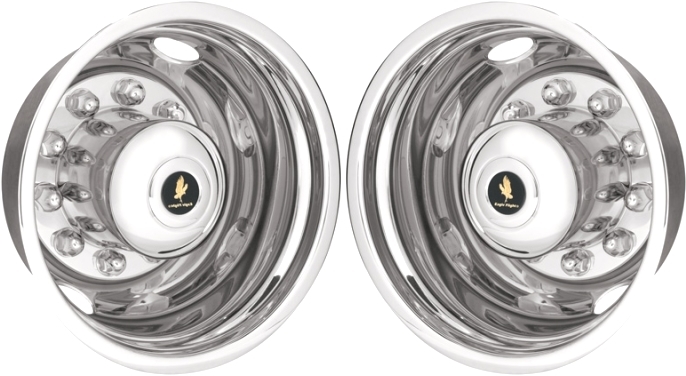 Kenworth T600 1987-2007, Kenworth T660 2008-2016, Kenworth T680 2012-2020, Stainless Steel Hubcaps, Wheel Covers, Simulators and Liners for 24.5 Inch Steel Wheels. Part Number JD24102-R.