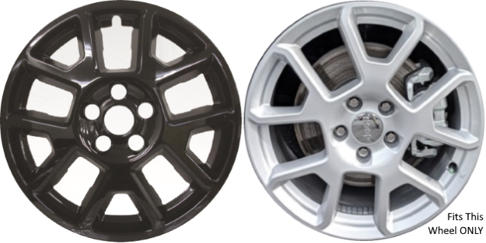 Jeep Renegade 2019-2023 Black, 10 Spoke, Plastic Hubcaps, Wheel Covers, Wheel Skins, Imposters. ONLY Fits 17 Inch Alloy Wheel Pictured. Part Number IMP-443BLK/7219GB.