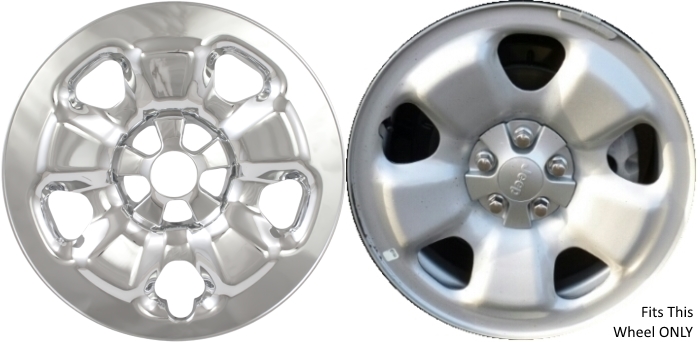 Jeep Cherokee 2014-2018 Chrome, 5 Spoke, Plastic Hubcaps, Wheel Covers, Wheel Skins, Imposters. ONLY Fits 17 Inch Steel Wheel Pictured. Part Number IMP-91X.