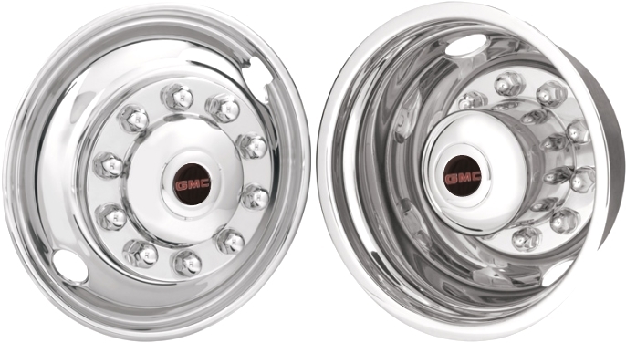 GMC TopKick C6500 1990-2009, GMC TopKick C7500 1990-2009, GMC TopKick C8500 1990-2009, Stainless Steel Hubcaps, Wheel Covers, Simulators and Liners for 22.5 Inch Steel Wheels. Part Number JGM225102-GMC.