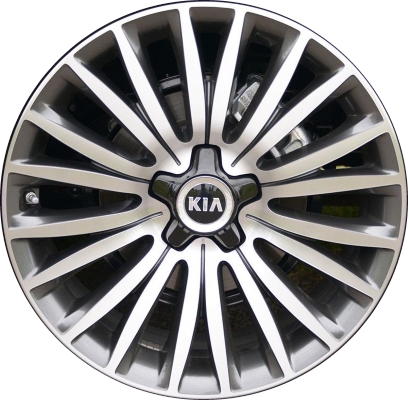 KIA Cadenza 2014-2016 charcoal machined 19x8 aluminum wheels or rims. Hollander part number ALY74676U30.LC65, OEM part number 529103R760.