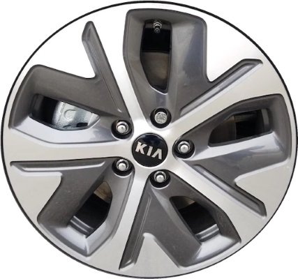KIA Niro 2019-2022 dark grey machined 17x7 aluminum wheels or rims. Hollander part number 74798, OEM part number 52910Q4100.