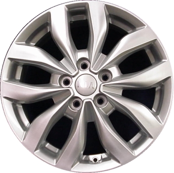 KIA Optima 2014-2015 powder coat silver 17x6.5 aluminum wheels or rims. Hollander part number ALY74690U, OEM part number 529102T370, 529102T320.