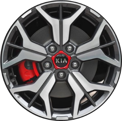 KIA Seltos 2021-2023 dark grey machined 18x7.5 aluminum wheels or rims. Hollander part number ALY74826, OEM part number 52910-Q5300.