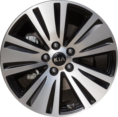 KIA Sportage 2014-2016 black machined 18x7 aluminum wheels or rims. Hollander part number ALY74697U45, OEM part number 529103W710, 529103W700.