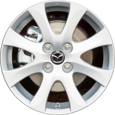 Mazda 2 2011-2014 powder coat silver 15x6 aluminum wheels or rims. Hollander part number ALY64939, OEM part number 9965U26050, 9965T56050.