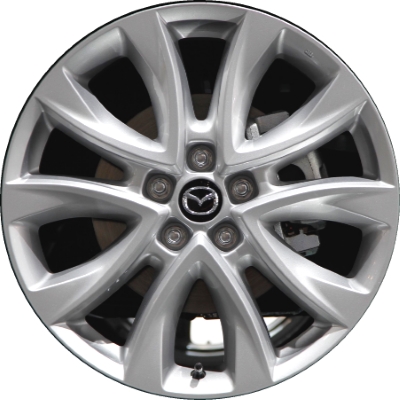 Mazda CX-5 2013-2016 powder coat silver 19x7 aluminum wheels or rims. Hollander part number ALY64955, OEM part number 9965037090, 9965027090, 9965077090.