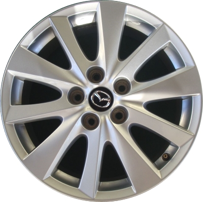 Mazda CX-5 2013-2016 powder coat silver 17x7 aluminum wheels or rims. Hollander part number ALY64954, OEM part number 9965617070, 9965917070.