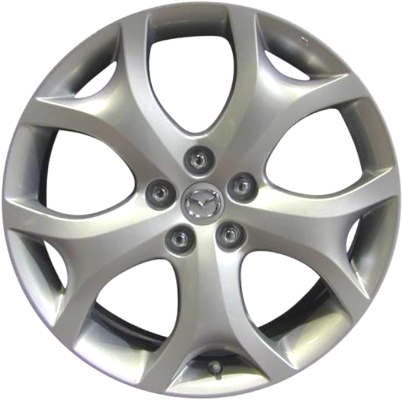 Mazda CX-7 2010-2012 powder coat silver 19x7.5 aluminum wheels or rims. Hollander part number ALY64933, OEM part number 9965037590.