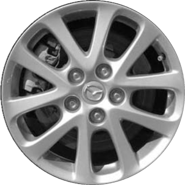 Mazda 5 2008-2010 powder coat silver 16x6.5 aluminum wheels or rims. Hollander part number ALY64917, OEM part number 9965886560.