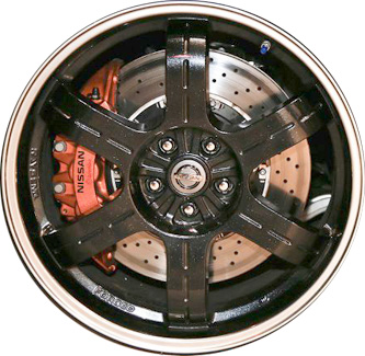 Nissan GT-R 2012-2016 black machined 20x9.5 aluminum wheels or rims. Hollander part number ALY62571, OEM part number D0300KB60A.