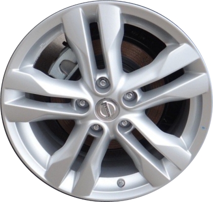 Nissan Rogue 2011-2015 powder coat silver 17x7 aluminum wheels or rims. Hollander part number ALY62574, OEM part number D03003UB1A.