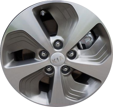 KIA Optima 2014-2016 grey machined 16x6.5 aluminum wheels or rims. Hollander part number ALY74708U35, OEM part number 529104U350, 529104U310.