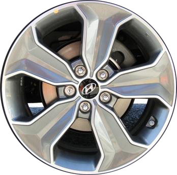 Hyundai Santa Fe 2013-2016 grey machined 18x7.5 aluminum wheels or rims. Hollander part number ALY70848U, OEM part number 52910B8185, 52910B8180.