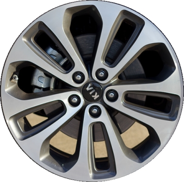 KIA Sorento 2014-2015 charcoal machined 19x7.5 aluminum wheels or rims. Hollander part number ALY74687U30, OEM part number 529102P295.