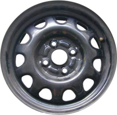 Suzuki Aerio 2002-2007, Esteem 1998-2002 powder coat black 14x5.5 steel wheels or rims. Hollander part number STL72657, OEM part number 4321062G1009L.