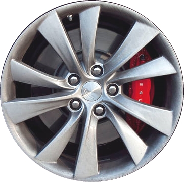 Tesla Model X 2016-2017 powder coat silver 19x8.5 aluminum wheels or rims. Hollander part number ALY190219, OEM part number Not Yet Known.