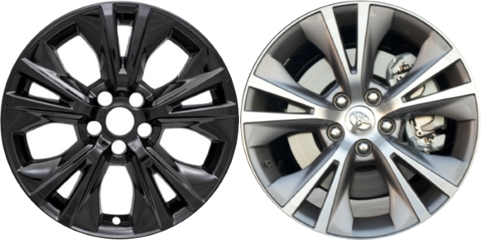 Toyota Highlander 2014-2019 Black Painted, 10 Spoke, Plastic Hubcaps, Wheel Covers, Wheel Skins, Imposters. Fits 18 Inch Alloy Wheel Pictured to Right. Part Number IMP-410BLK.