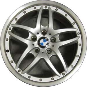 BMW 330i 2004-2006 powder coat silver 18x8 aluminum wheels or rims. Hollander part number ALY59465, OEM part number 36111097186.
