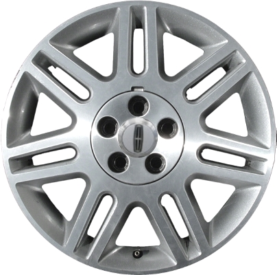 Lincoln LS 2003-2005 silver machined 17x7.5 aluminum wheels or rims. Hollander part number ALY3514, OEM part number 5W4Z1007AA, 3W4Z1007FA.