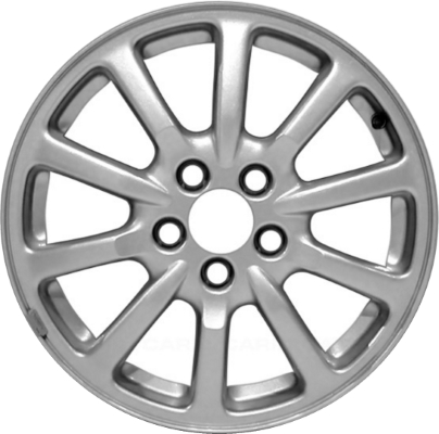 Buick Terraza 2005 powder coat silver 17x6.5 aluminum wheels or rims. Hollander part number ALY4060, OEM part number 9595325.