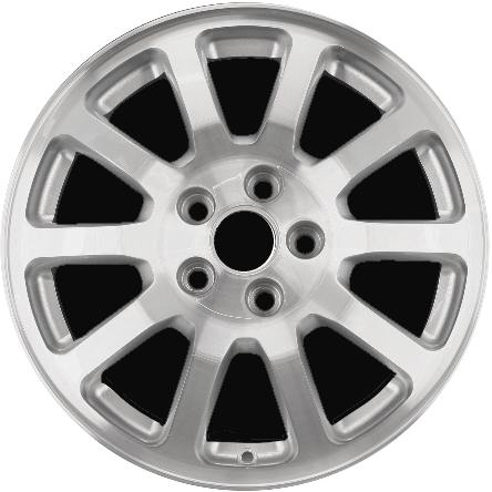 Buick Rendezvous 2005-2007 silver machined 17x6.5 aluminum wheels or rims. Hollander part number ALY4063, OEM part number 9597129.