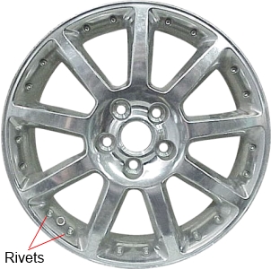 Cadillac STS 2005-2006 polished 18x8 aluminum wheels or rims. Hollander part number ALY4589, OEM part number 9594375.