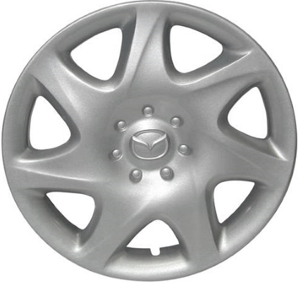 Mazda Protege 1999-2000, Plastic 7 Spoke, Single Hubcap or Wheel Cover For 14 Inch Steel Wheels. Hollander Part Number H56541.